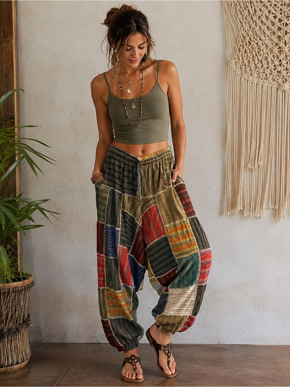 Rising International Patchwork Harem Pants Sz M Boho Hippie Festival Nepal